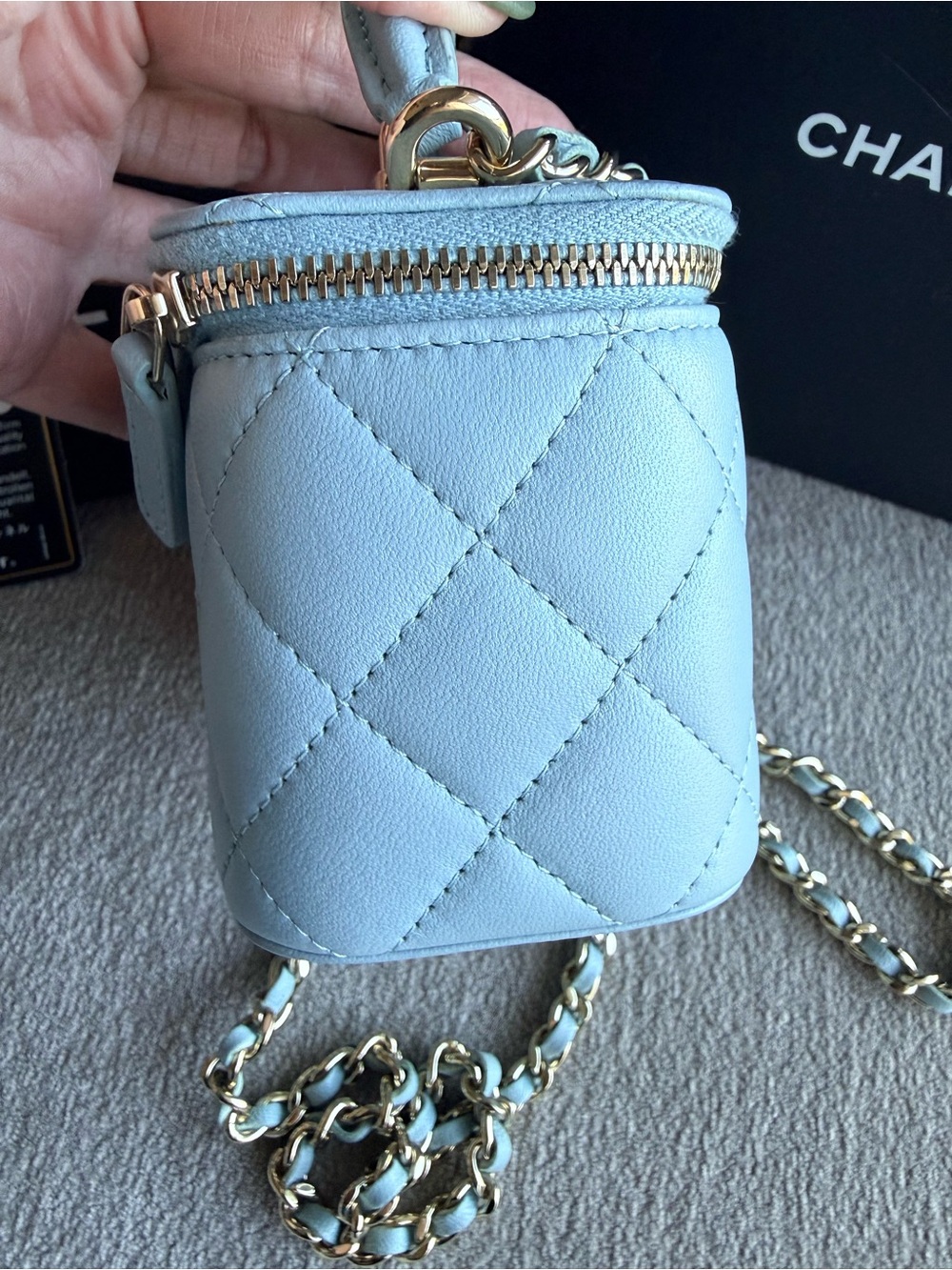 CHANEL Baby Blue Quilted Mini Vanity Top Handle Crossbody Bag with COA - Picture 7 of 14